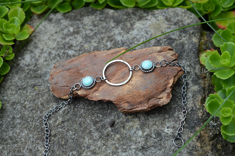 Thumbnail: Turquoise Bracelet with Textured Circle & Silver Beading