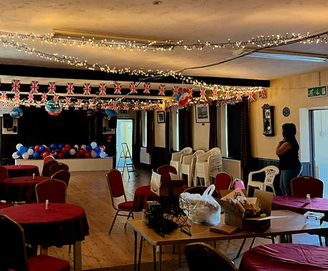 Village Hall Set Up with Tables and Chairs