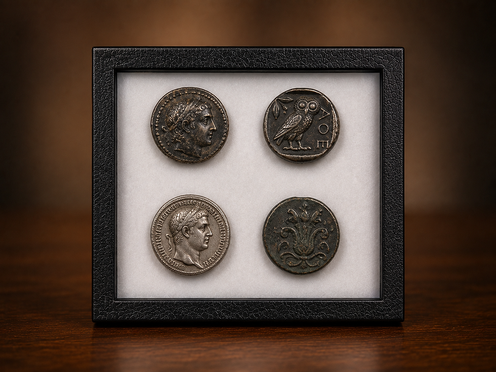 Collector box coins close up