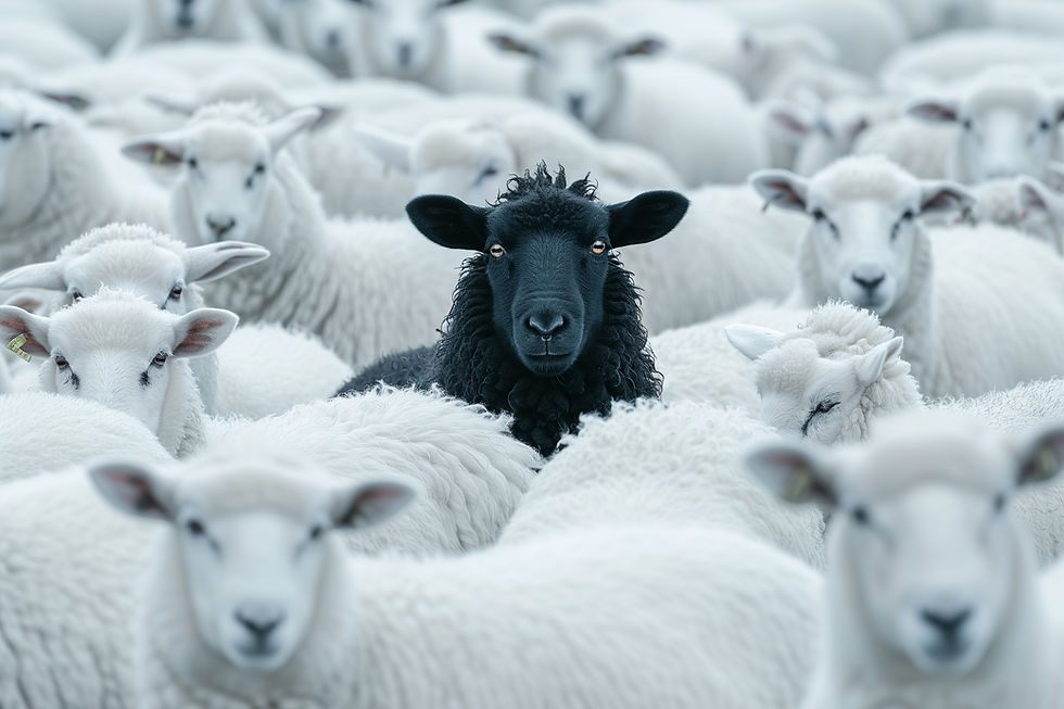 The Black Sheep In The Herd Of White Sheep.jpg