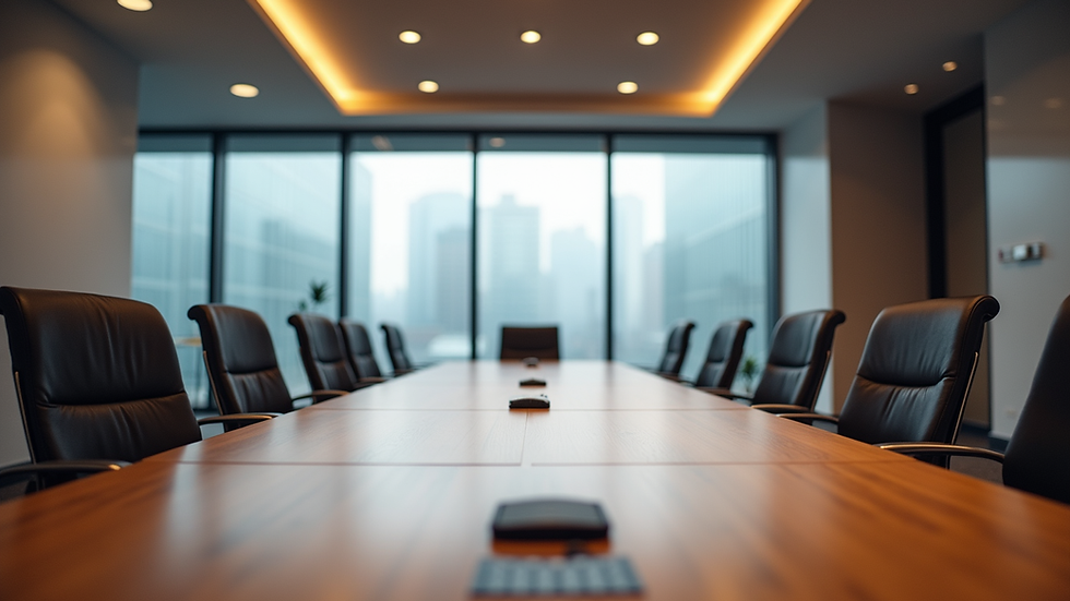 Vista a nivel de ojo de una sala de reuniones moderna con equipo colaborando