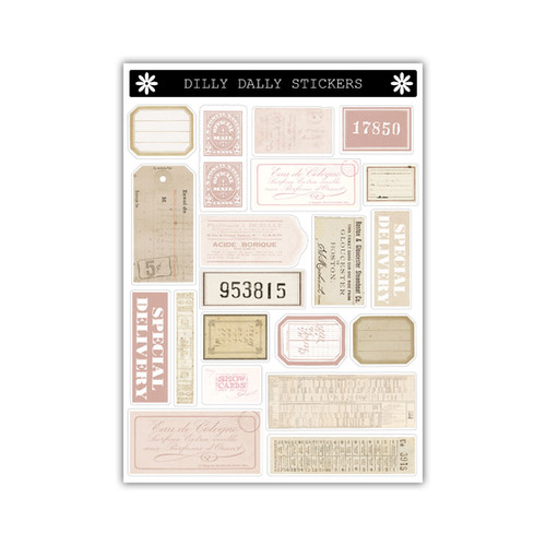 Pink Vintage Labels | Dilly Dally Stickers