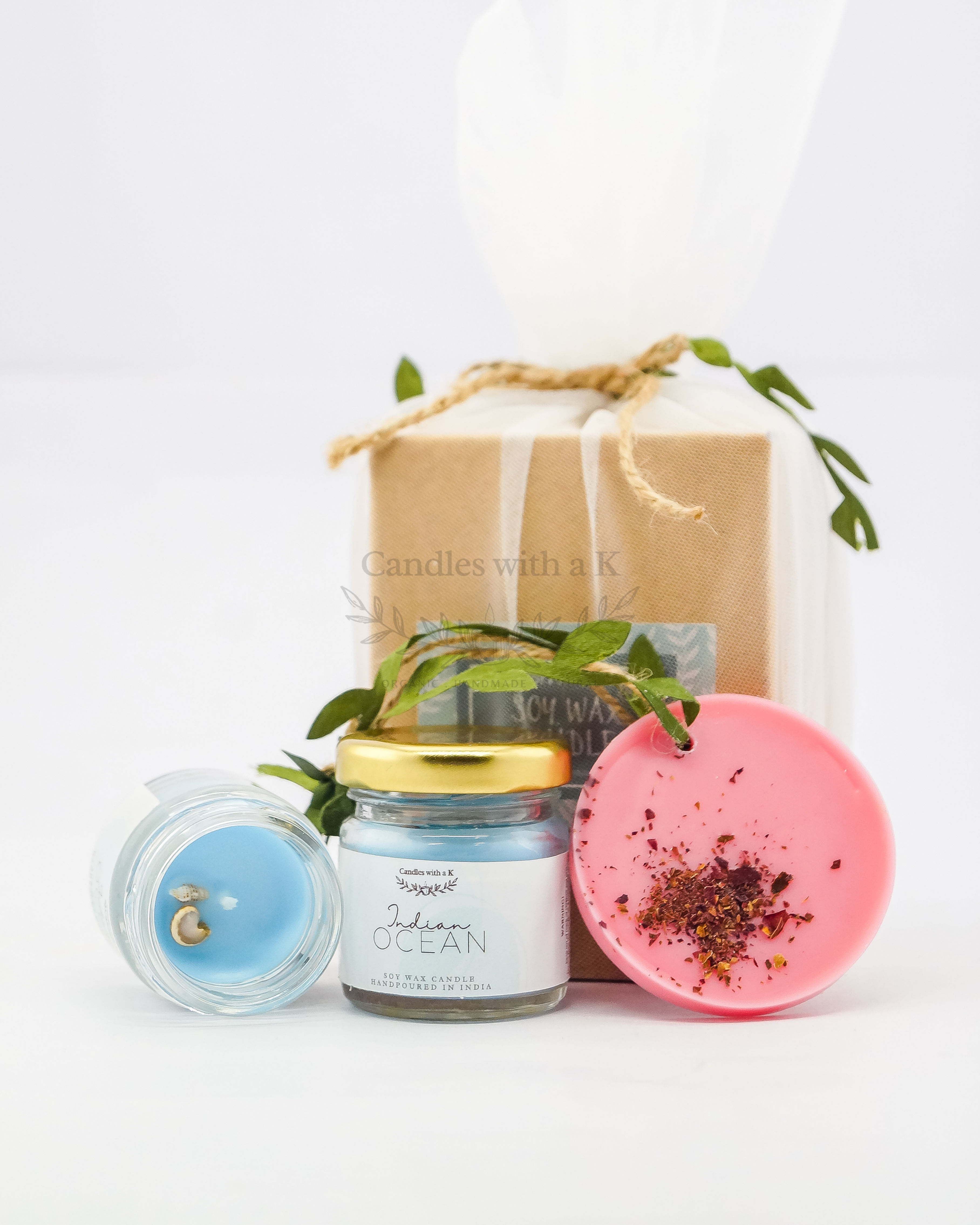 Gift Box - Mini Jar Candle - Indian Ocean & Mini Air Freshener Rose Vanilla