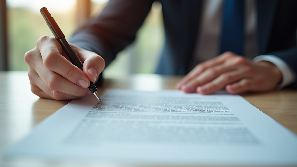 Close-up view of legal arbitration agreement being signed