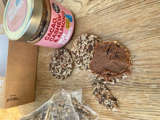 M&S super seeded crackers with cacao almond and cashew nut butter - great protein snack for work
