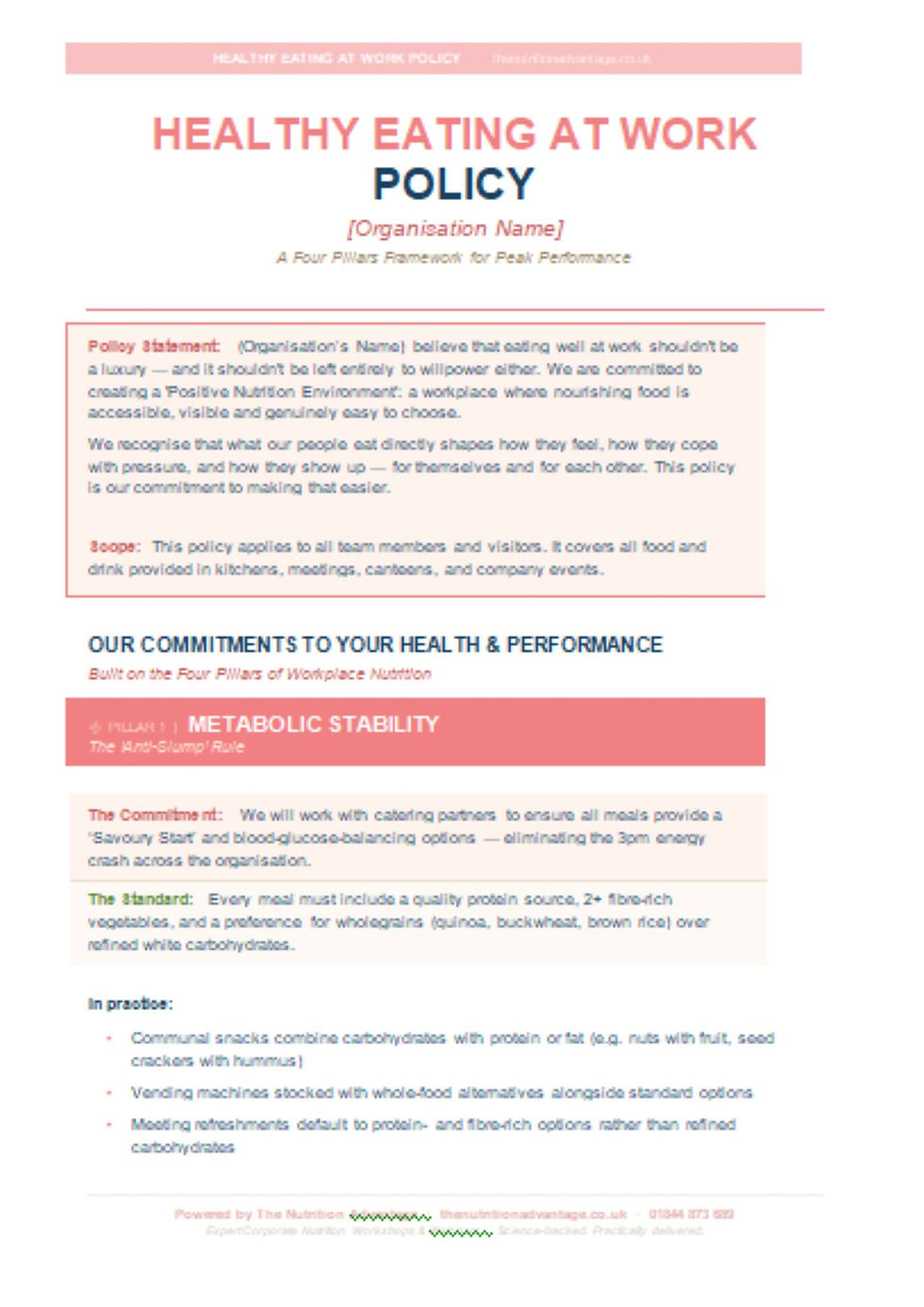 screen shot of free healthy eating at work policy for modern organisation in 2026