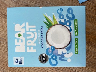 Bear Fruit coconut chips as a non UPF healthy work snack