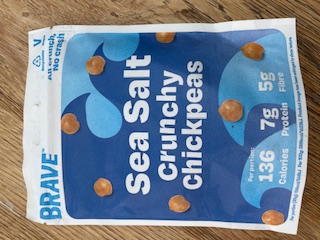 A pack of Brave Sea salt crunchy chickpeas, great healthy snack for work