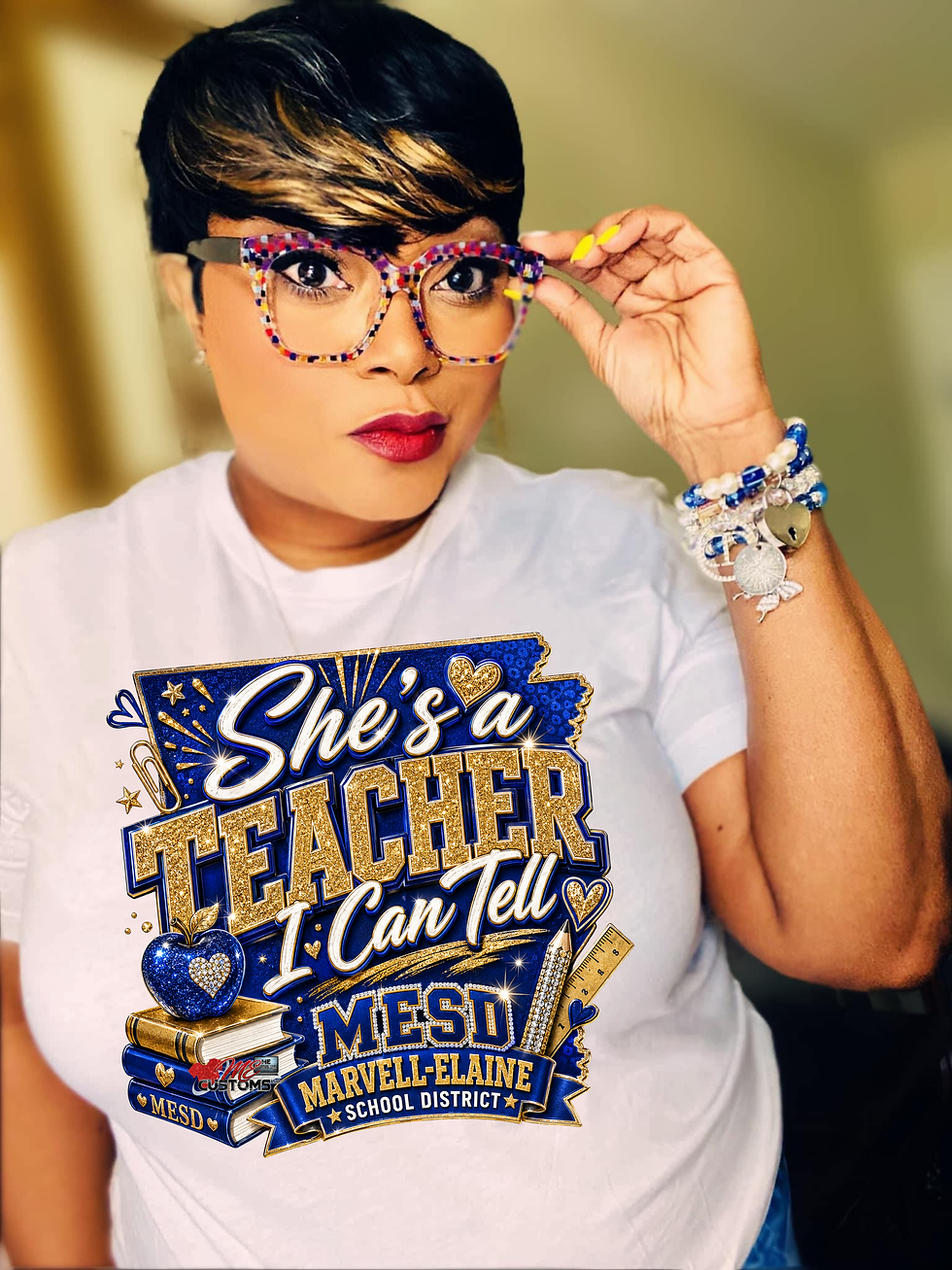 Thumbnail: Mustang Teacher Graphic Tee | Trendy Blue Gold Educator Shirt V1