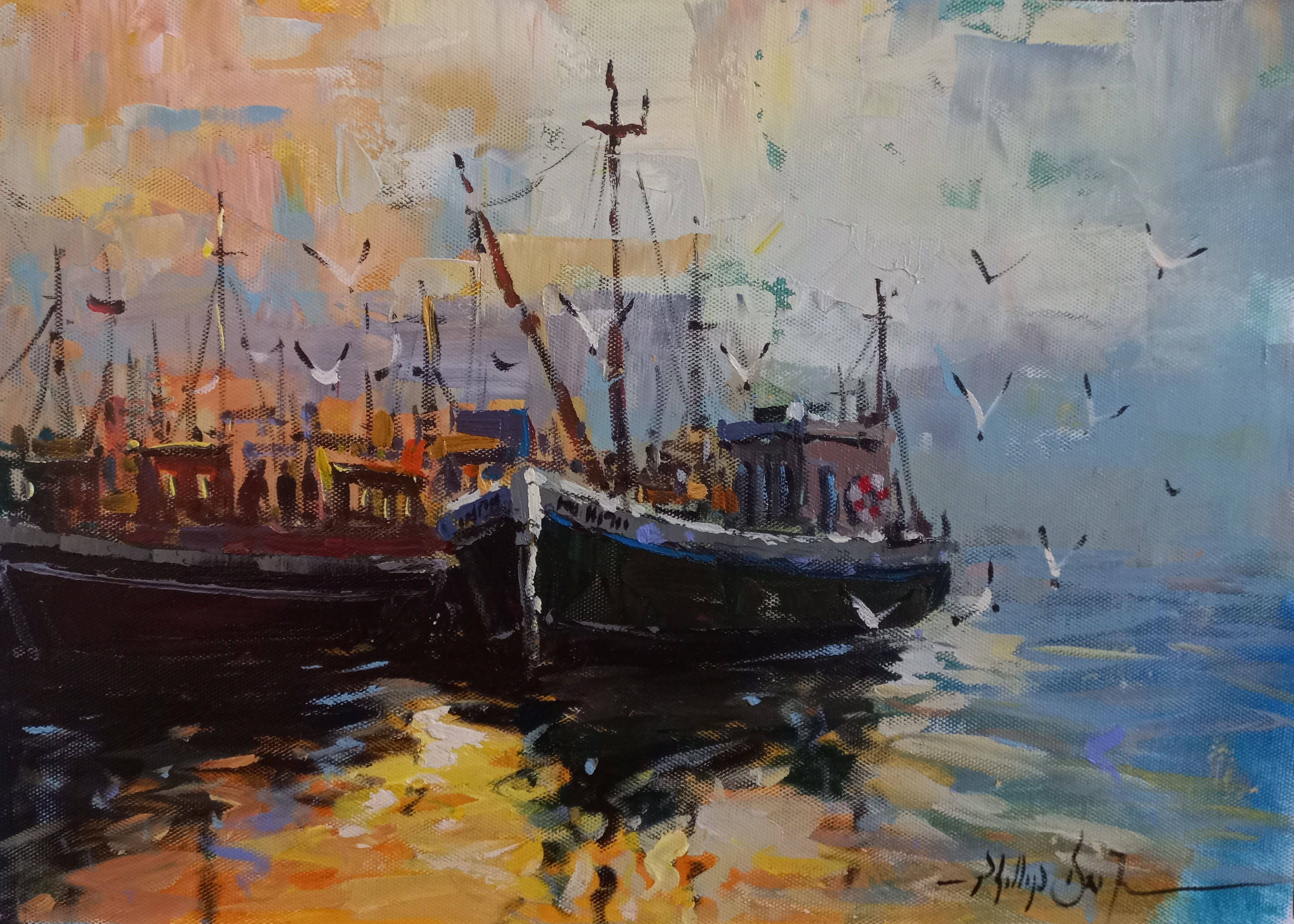 Fishing boat Oil Painting 25x35cm