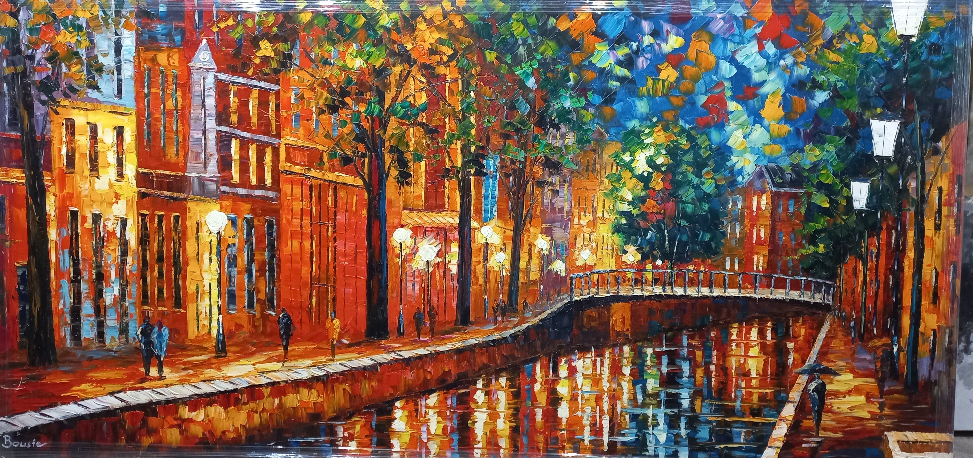 Palletknife streetscene Bousie oil painting
