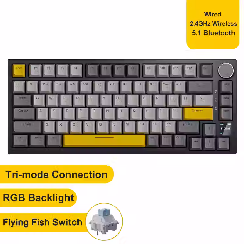 Thumbnail: AJAZZ AK820 Wired With Rotary Volume Buttons Hot-Swappable Keys For Office And H