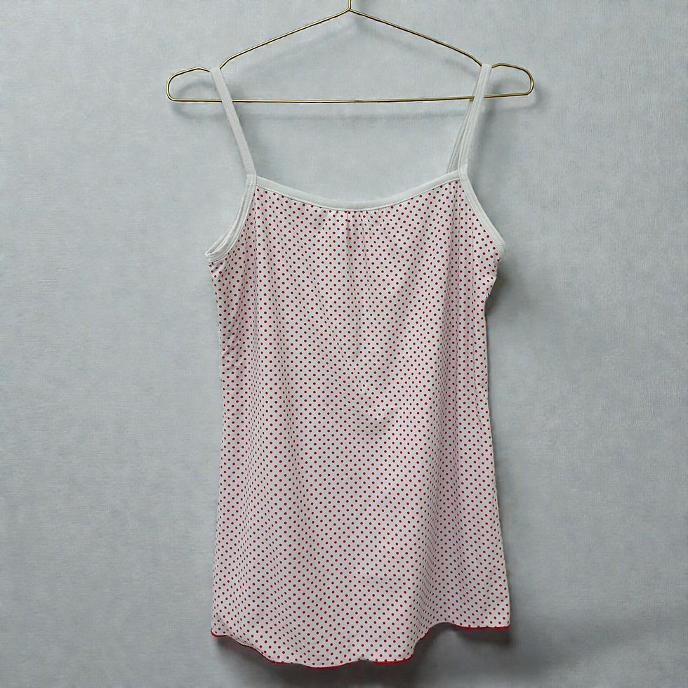 Thumbnail: Red polka dot cami with rhinestone detail on a hanger.