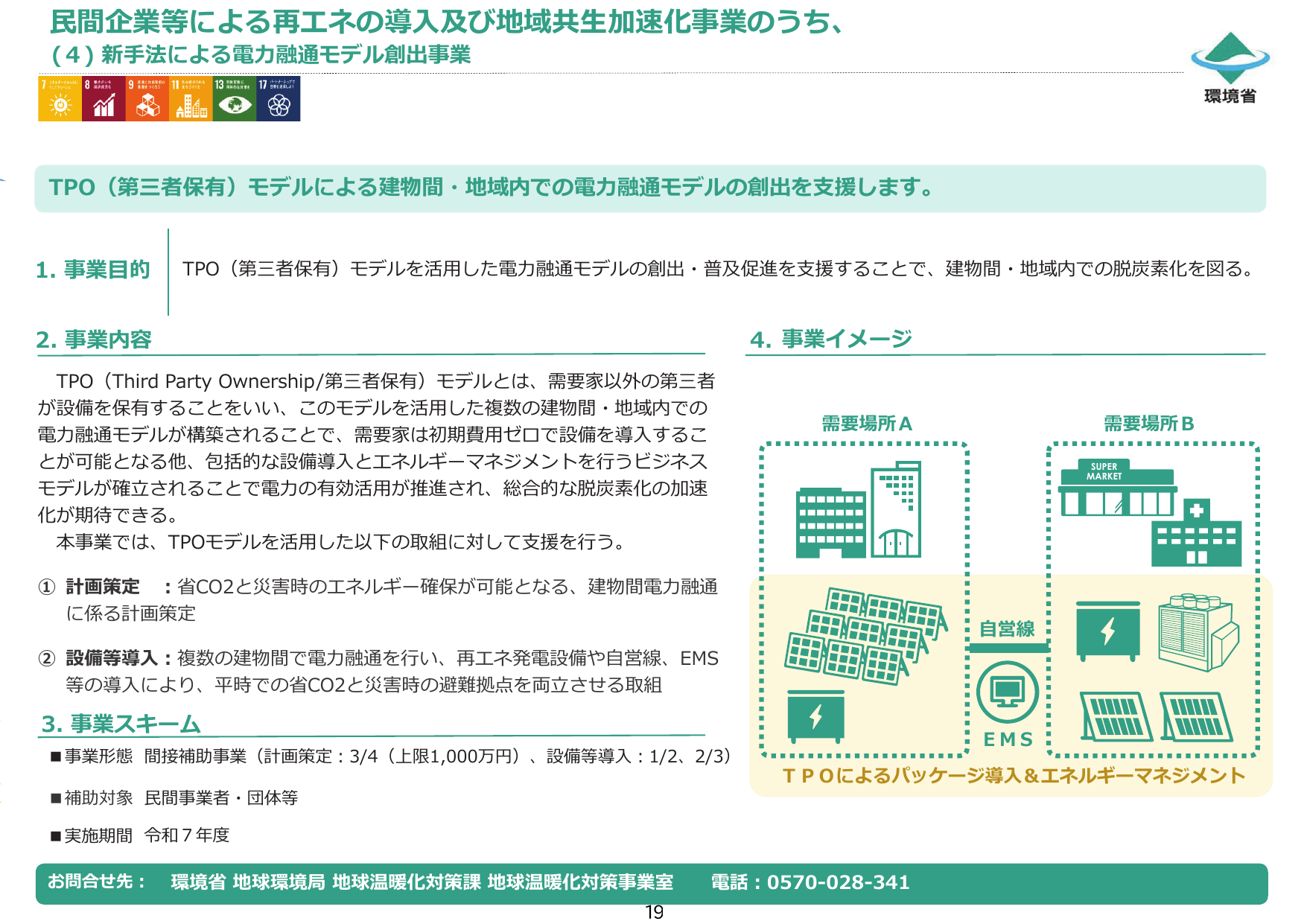 TPO（第三者保有）モデルによる建物間・地域内での電力融通モデル創出事業【令和7年度補正】