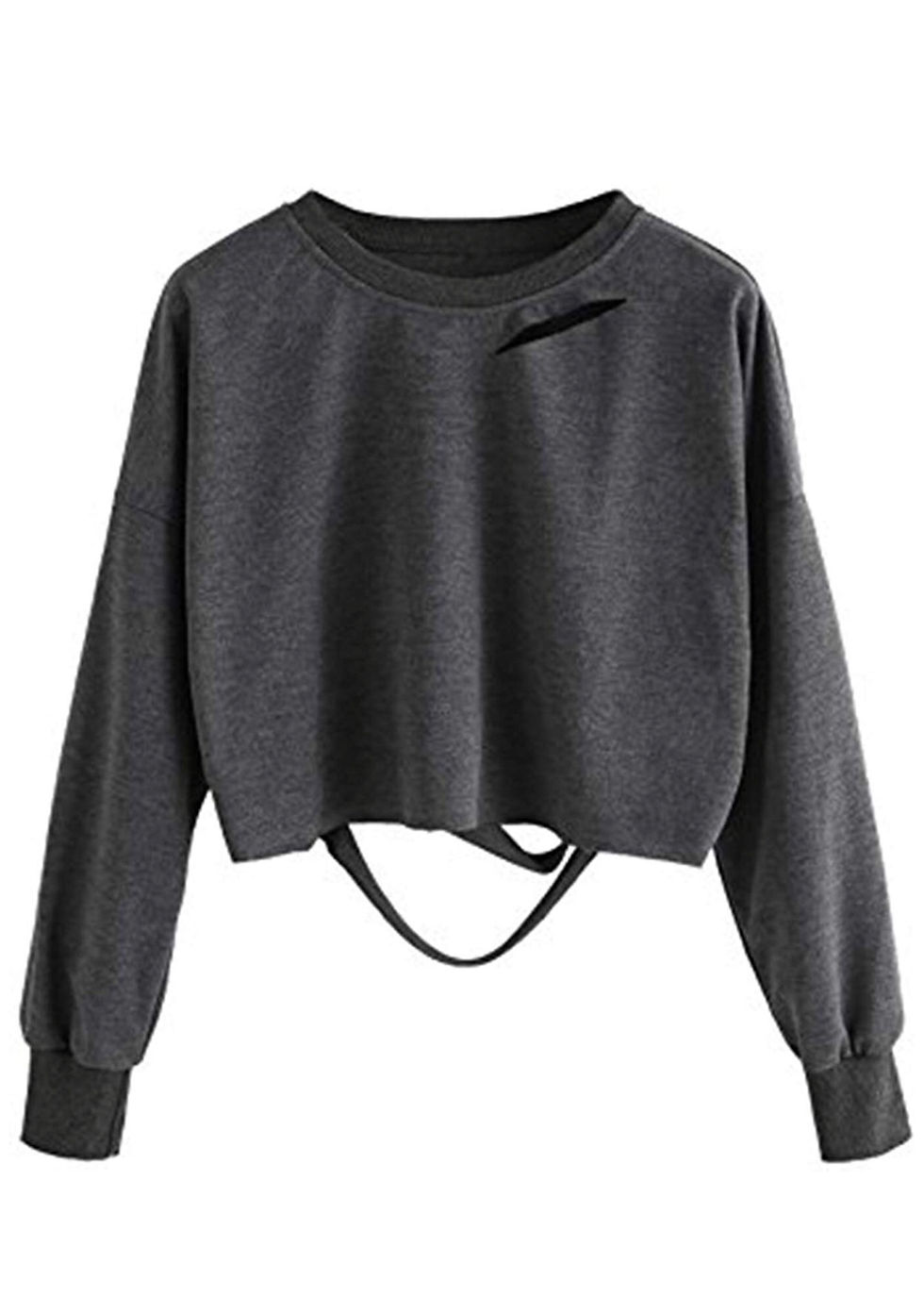 Thumbnail: Women's Sweat Long Sleeve Crop Ripped Cut Out Tee Top