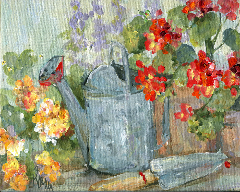168 Sprinkling Can and Geraniums