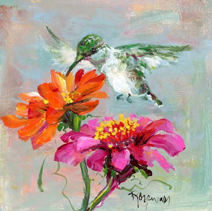 2176 Humming Bird with 2 Zinnias