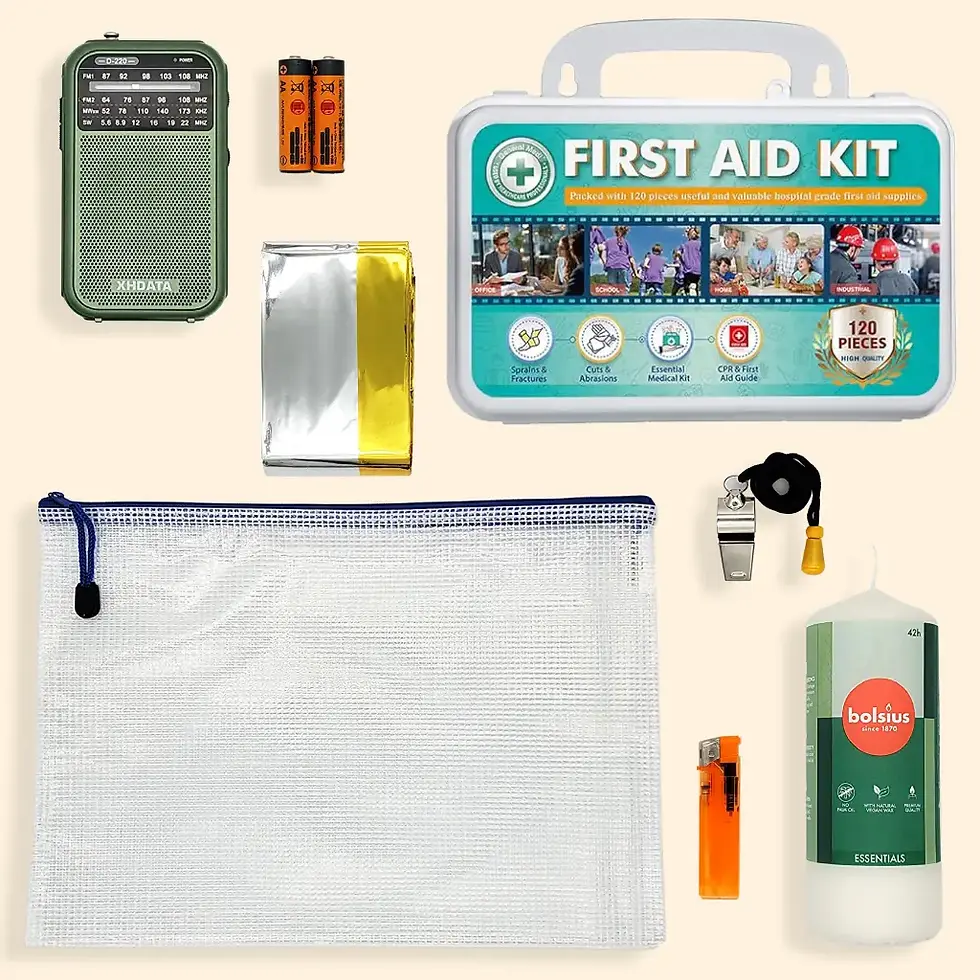 Contenu du kit d'urgence essentiel exposé