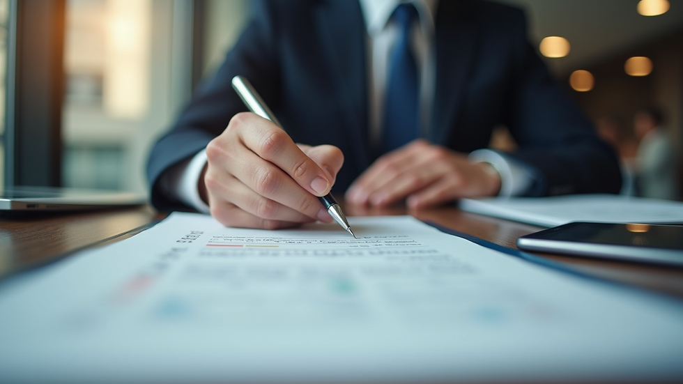 Close-up view of a sales professional taking notes during a client meeting