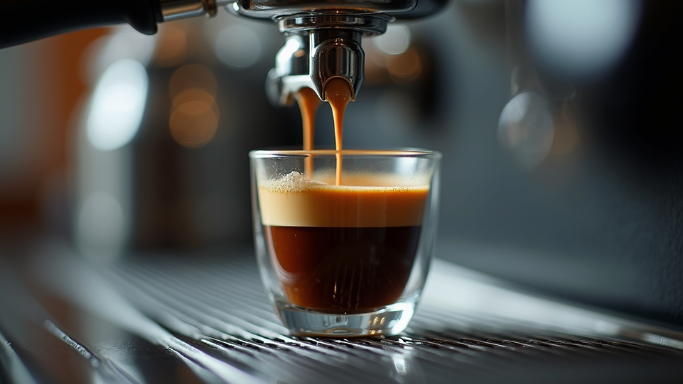 Close-up view of espresso shot being poured from a machine