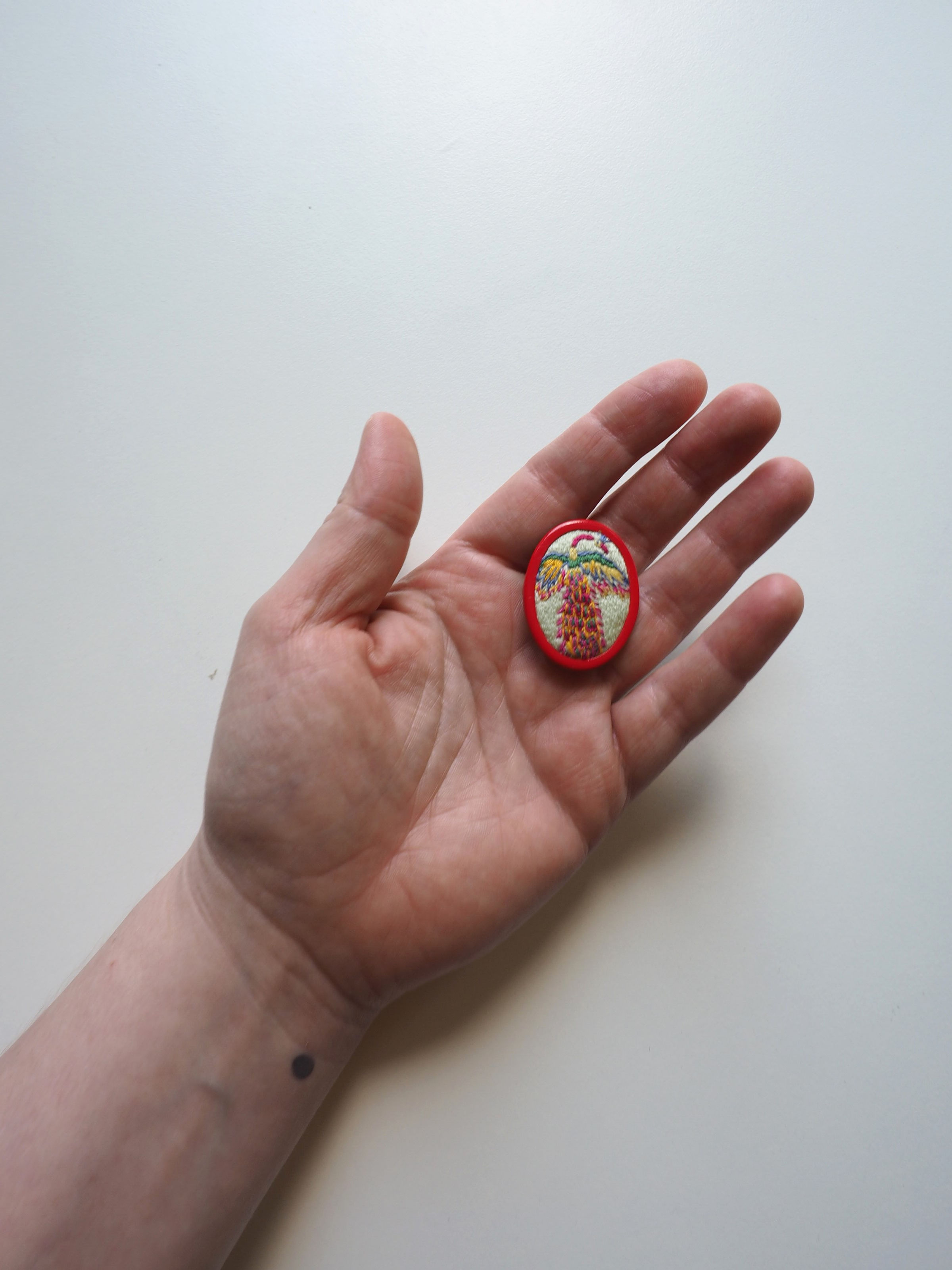 Hand embroidered firebird brooch