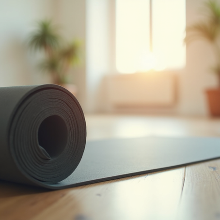 Yoga Matte liegt auf Boden für Pilates-Training