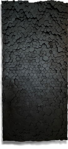 Causeway sculptural fragment with hexagonal, basalt-like faces. Black, wide