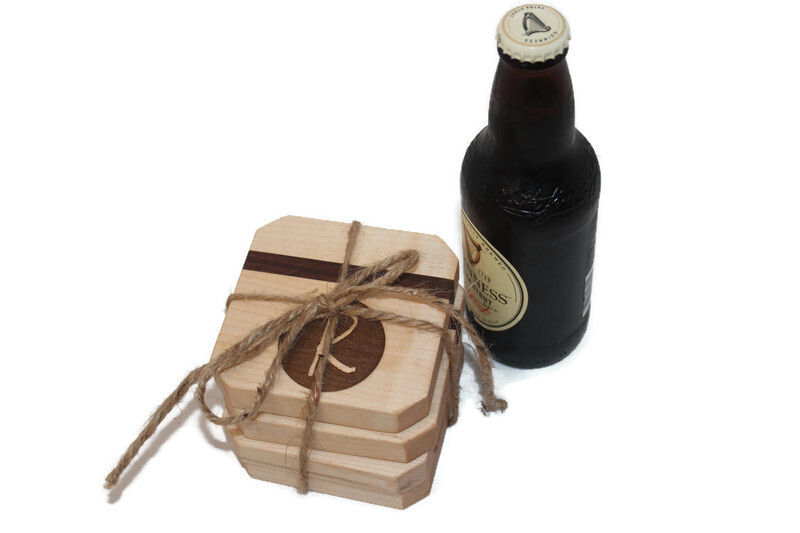 Thumbnail: Striped Coasters With Initial, Coasters Set With Engraved Encircled Monogram