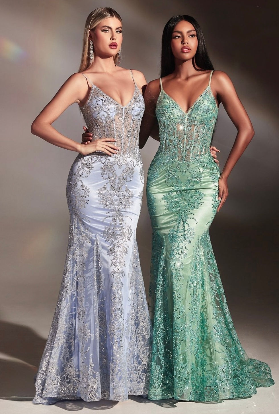Thumbnail: Sequin Embellished Corset Satin Prom Gown