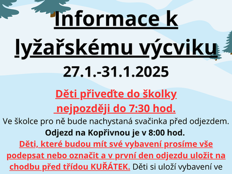 Informace k lyžařskému výcviku