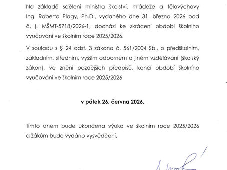 Změna organizace šk. roku 2025/2026