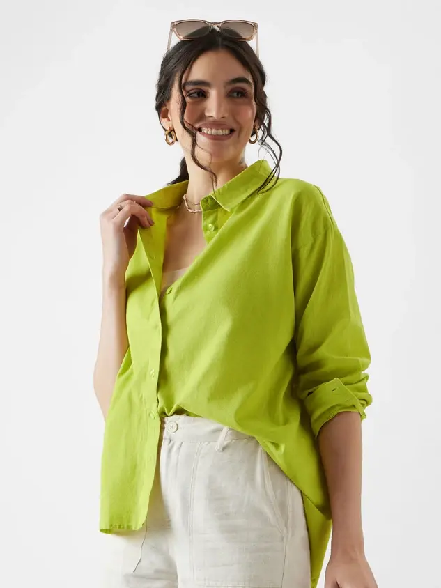The Souled Store Women Boxy Fit Solid Button Down Collar Casual Shirt