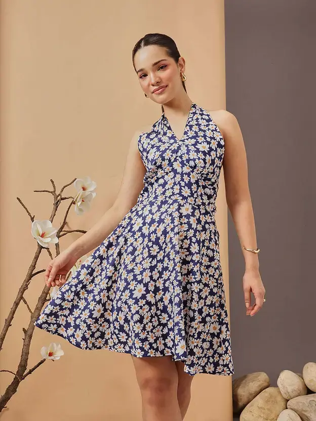 STREET9 Women Fit and Flare Light Blue Knee Length Dress