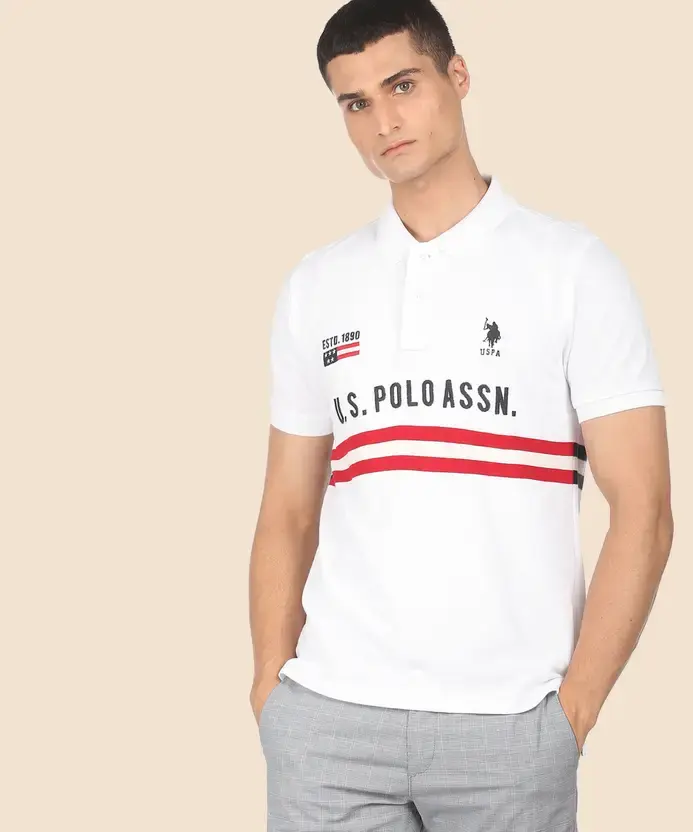 U.S. POLO ASSN. Men Solid Polo Neck Pure Cotton White T-Shirt