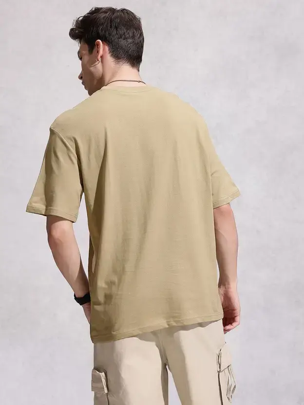 Thumbnail: WROGN  Men Colorblock Round Neck Pure Cotton Green T-Shirt
