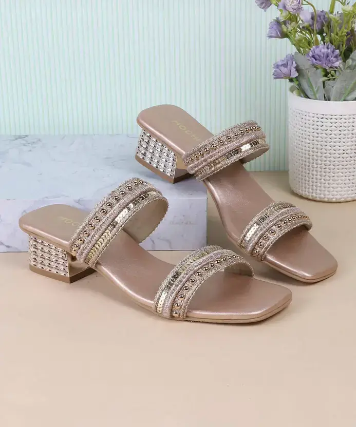 MOCHI Women Heels Sandal (Gold ) Synthetic