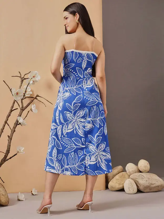 Thumbnail: STREET9  Women Fit and Flare Blue Midi/Calf Length Dress