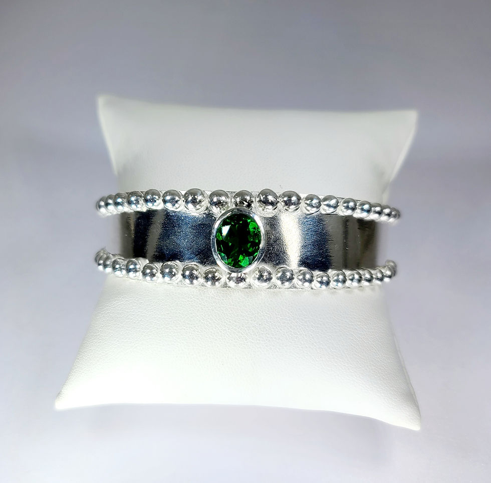 Thumbnail: Handmade Sterling Silver/Fine Silver Helenite Cuff - Size Medium