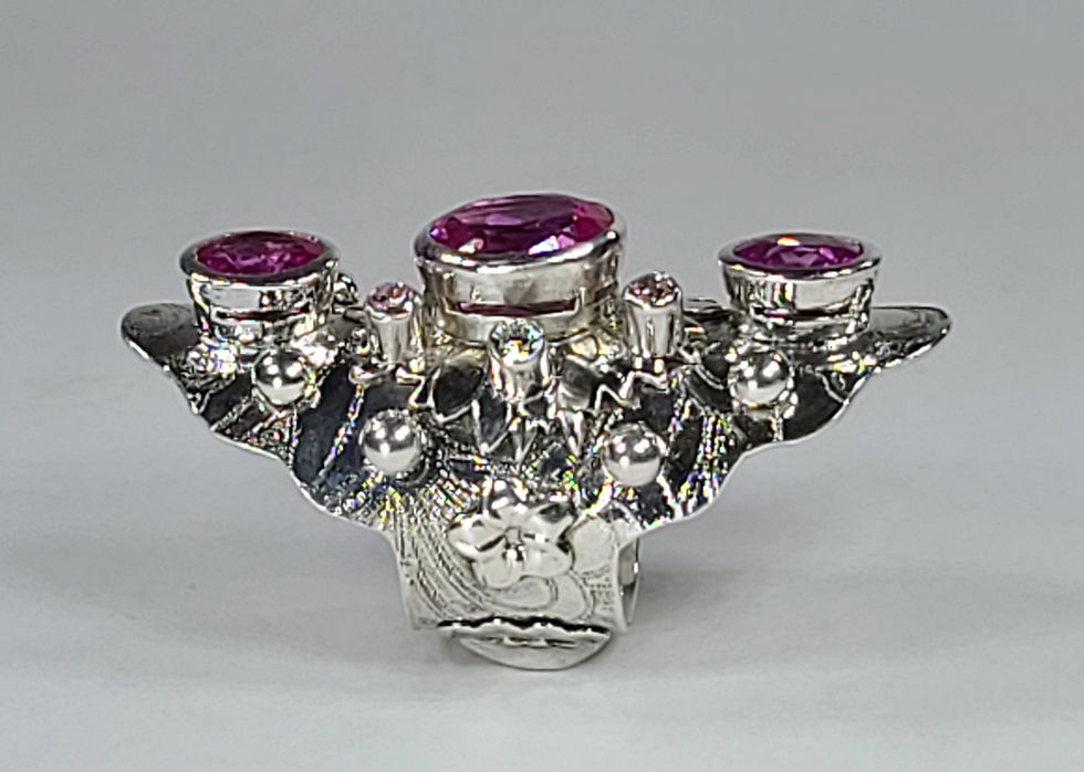 Thumbnail: Etched Sterling Silver corundum faceted Pink Tourmaline Statement Ring
