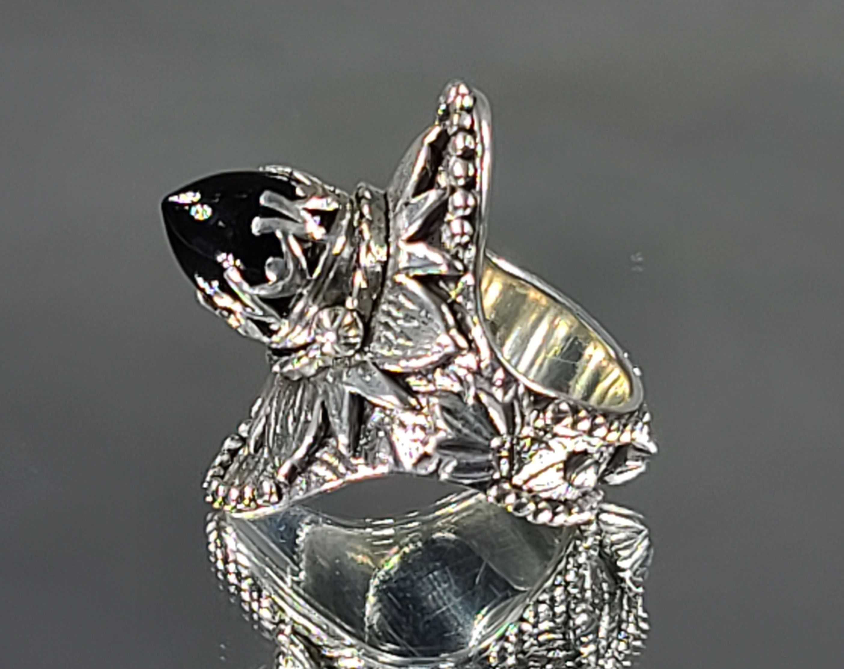 Etched Sterling Silver Onyx Bullet Statement/Knuckle Ring