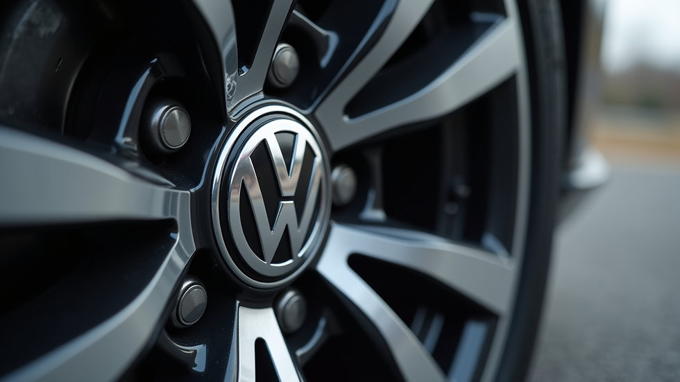 Close-up view of a VW Golf wheel cap on alloy wheel
