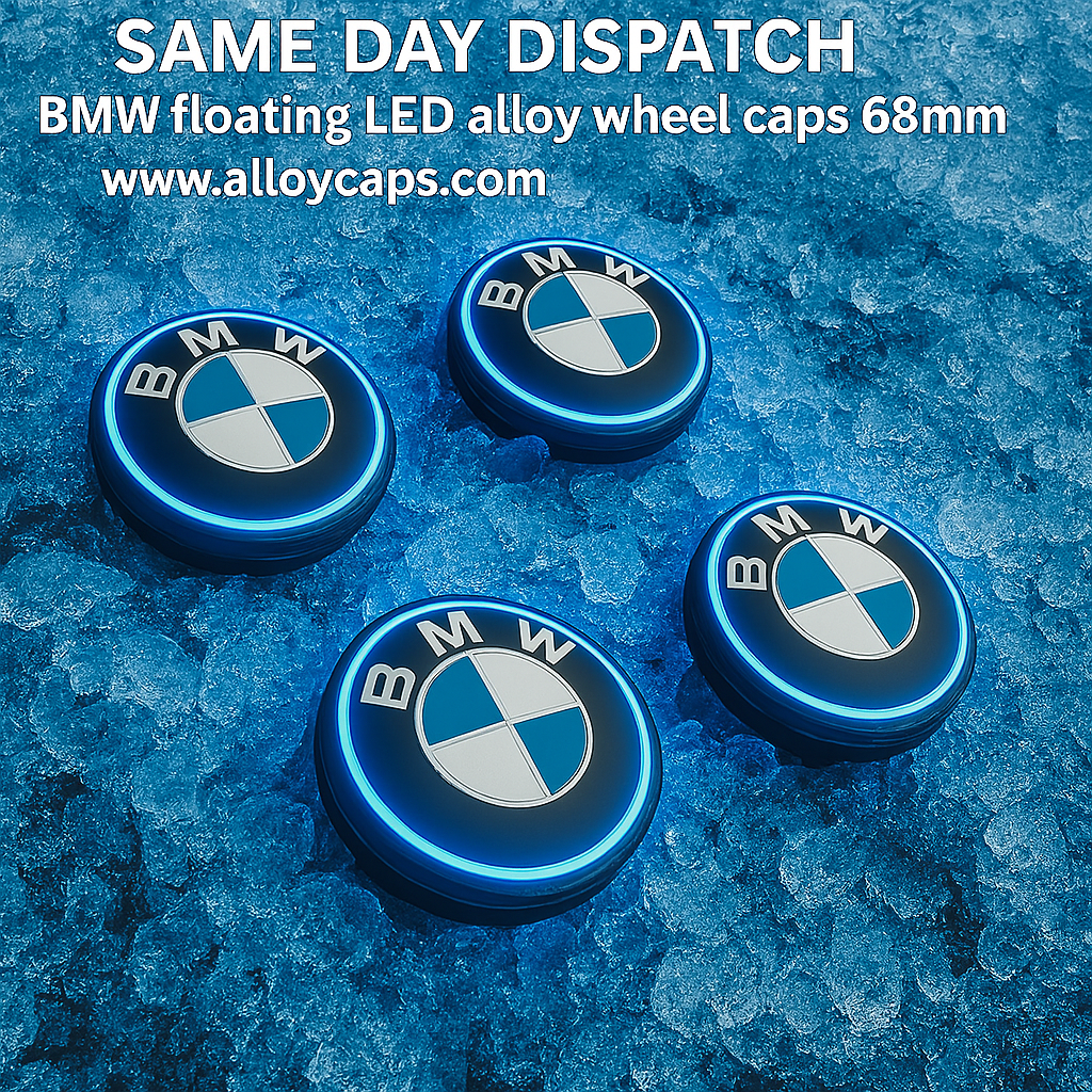 Blue LED BMW Floating Wheel Hub Centre Caps 68mm Set of 4