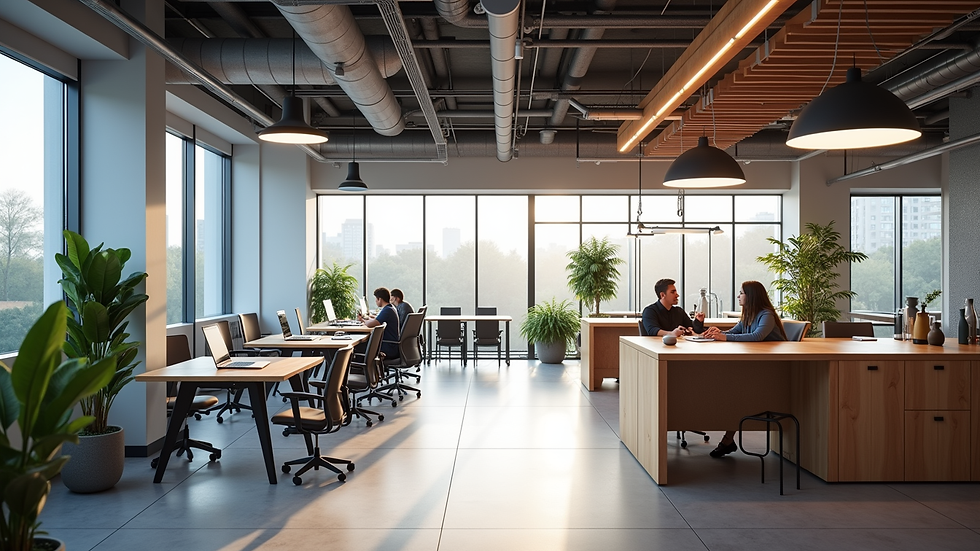 Wide angle view of the ThinkTech Space interior showcasing collaborative work areas