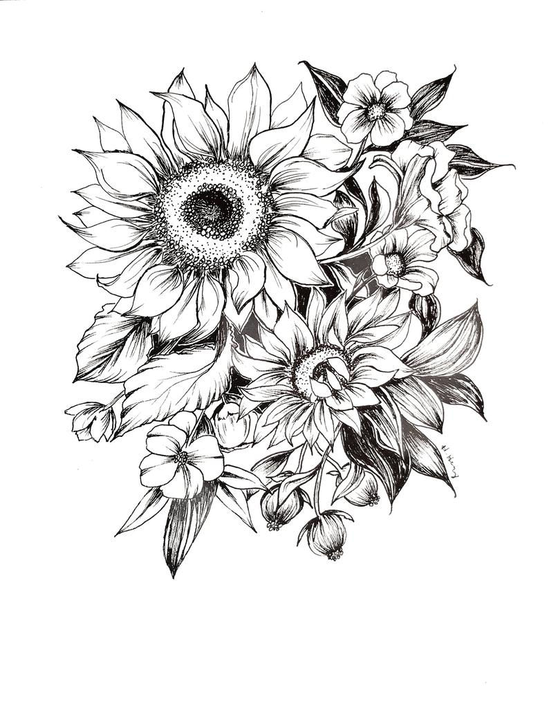 Thumbnail: Sunflower Pen and Ink with Watercolor