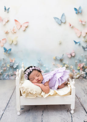 baby photography using pastel flowers and butterflies