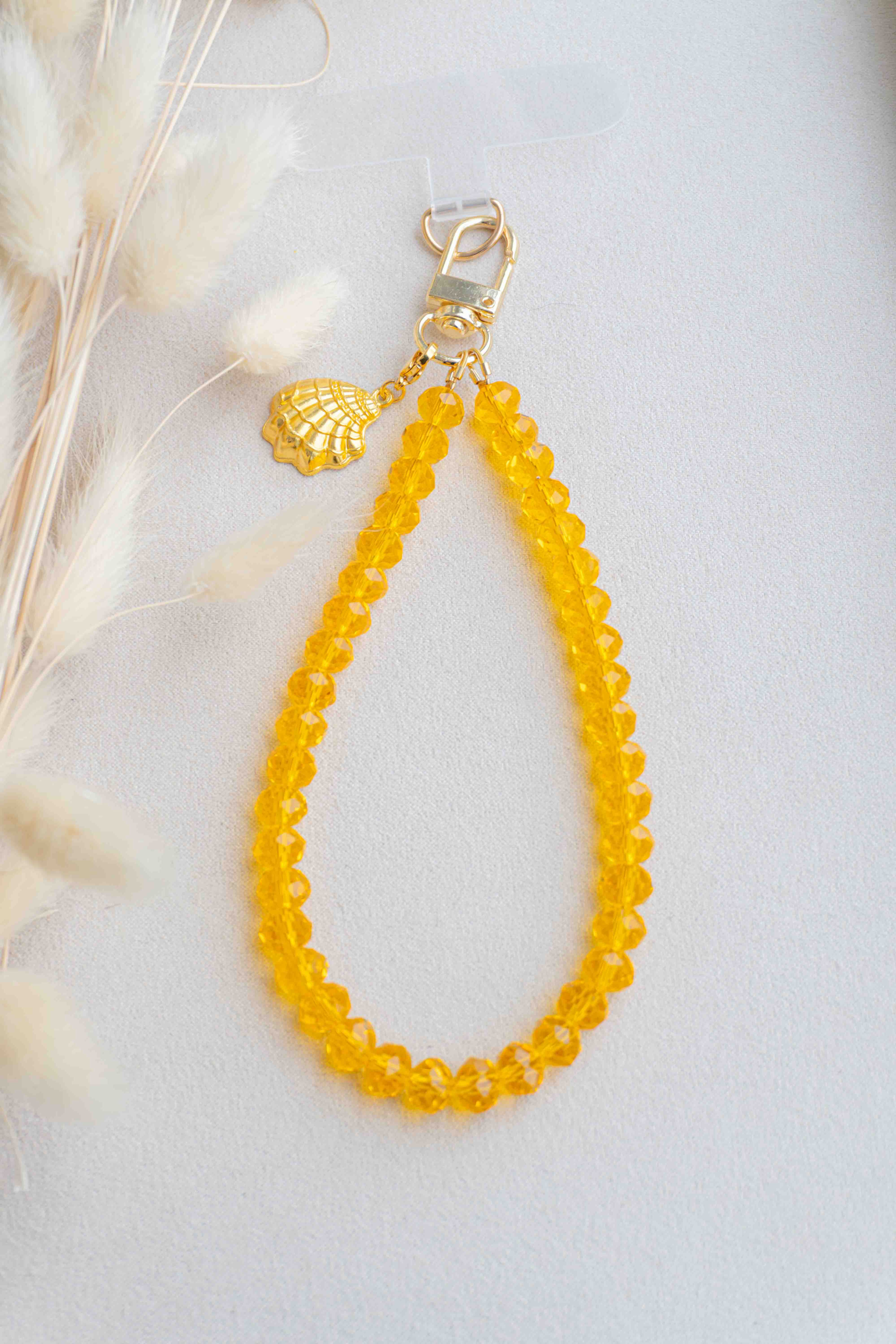 Gele Telefoonkoord met Schelp Bedel – Glazen Kralen
