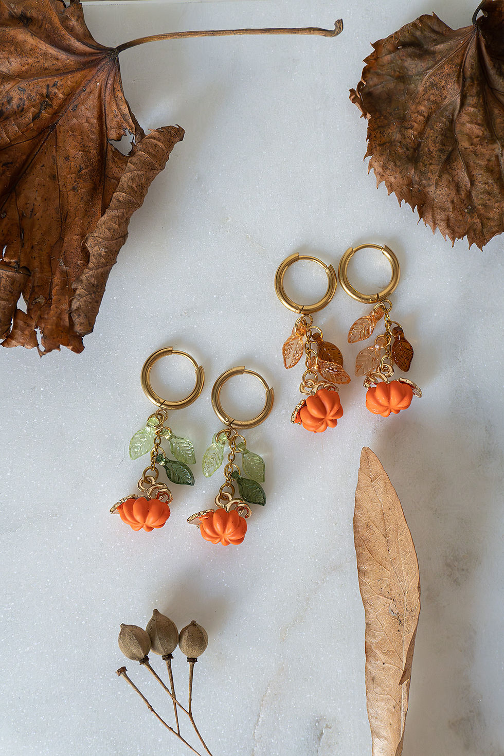 🎃 Pompoen oorbellen met Bladeren - Herfst Collectie