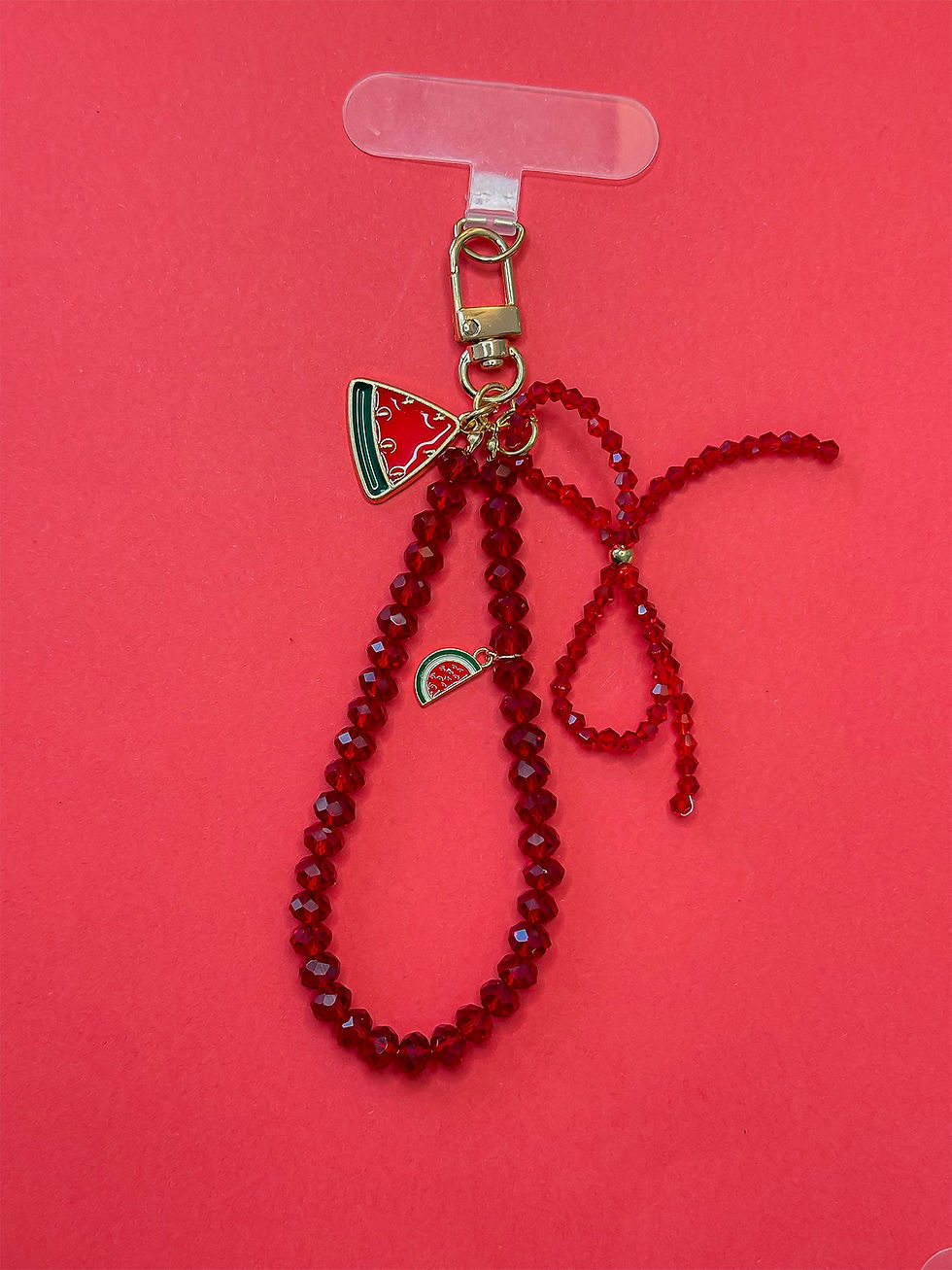 Rode Palestina Telefoonkoord - met Watermeloen Bedel en Kralenstrik