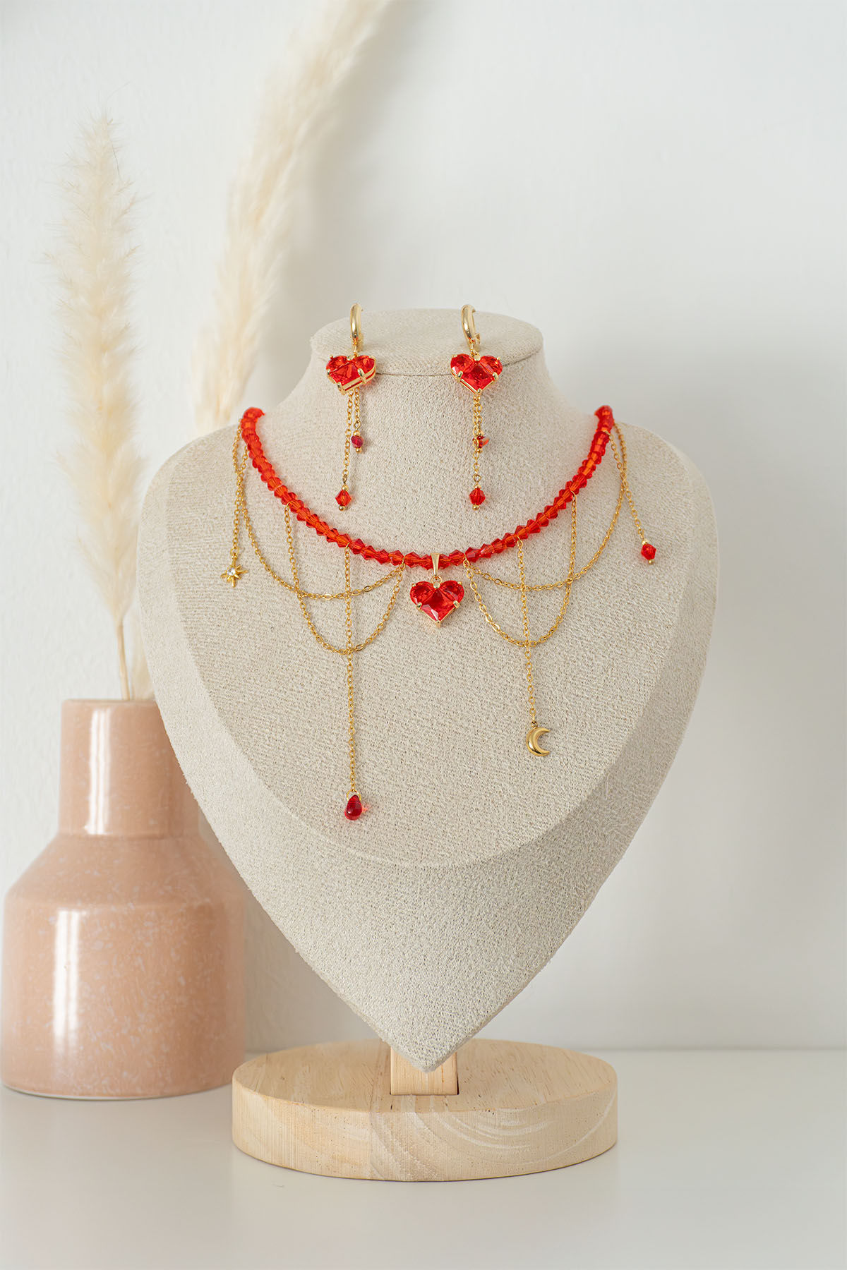 ❤️ Rosy Dream Heart Ketting (Choker) en Oorbellen Set - Fantasy Jewelry