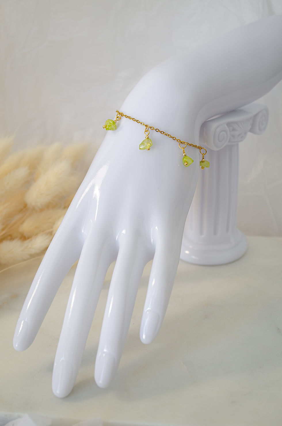 Natuursteen Armband –  Hangende Peridoot en Carneool Natuurstenen